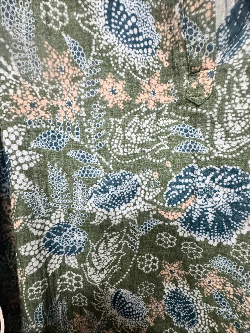 RipSkirt Hawaii Popover Tunic Top M Green Floral 100% Cotton Gauze Travel Resort - Picture 4 of 8